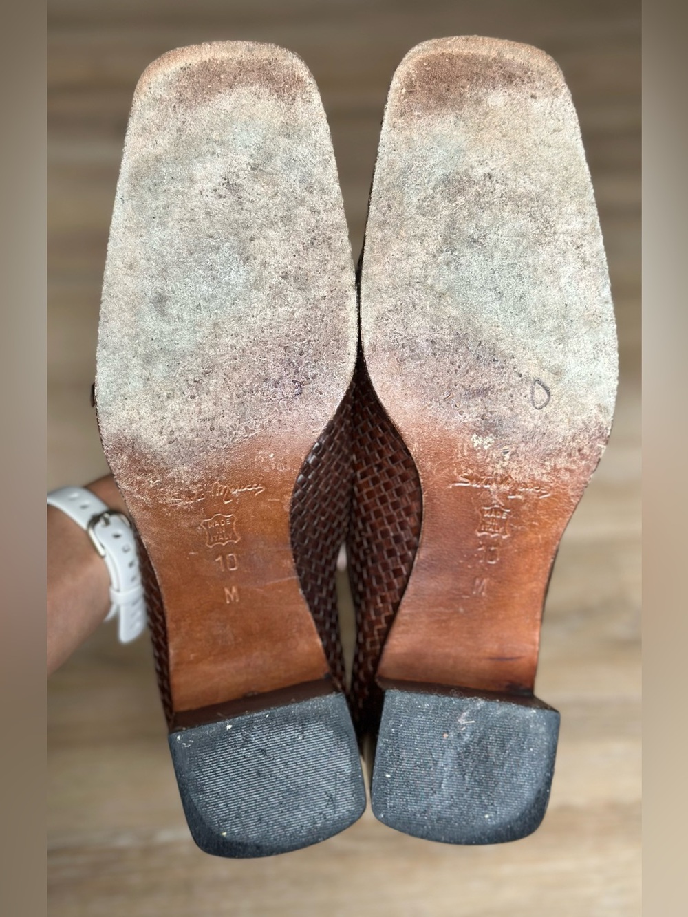 Sesto Meucci Hand Woven Leather Pumps Brown Italian Loafers 90s Vintage Size 10 - Picture 8 of 10